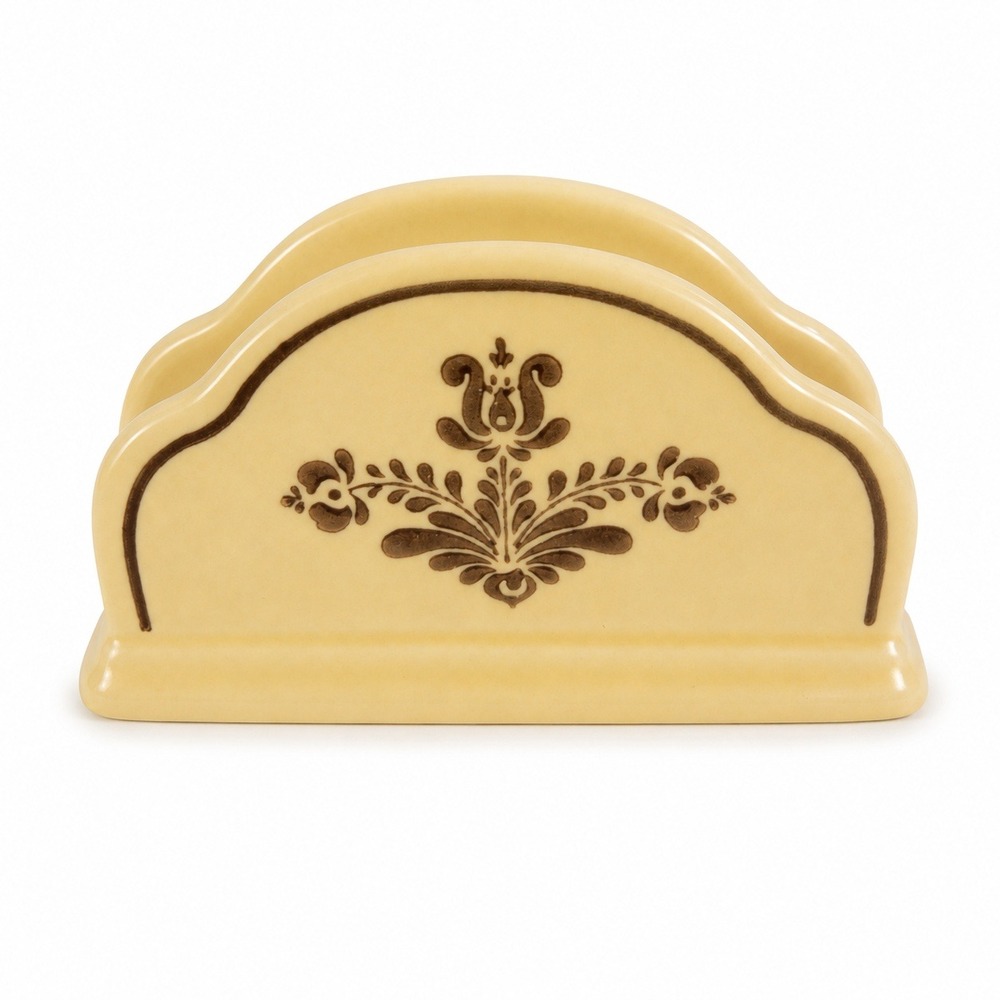 Stangl Pottery Antique Gold Napkin Holder Yellow Brown Floral Folk Art Ceramic